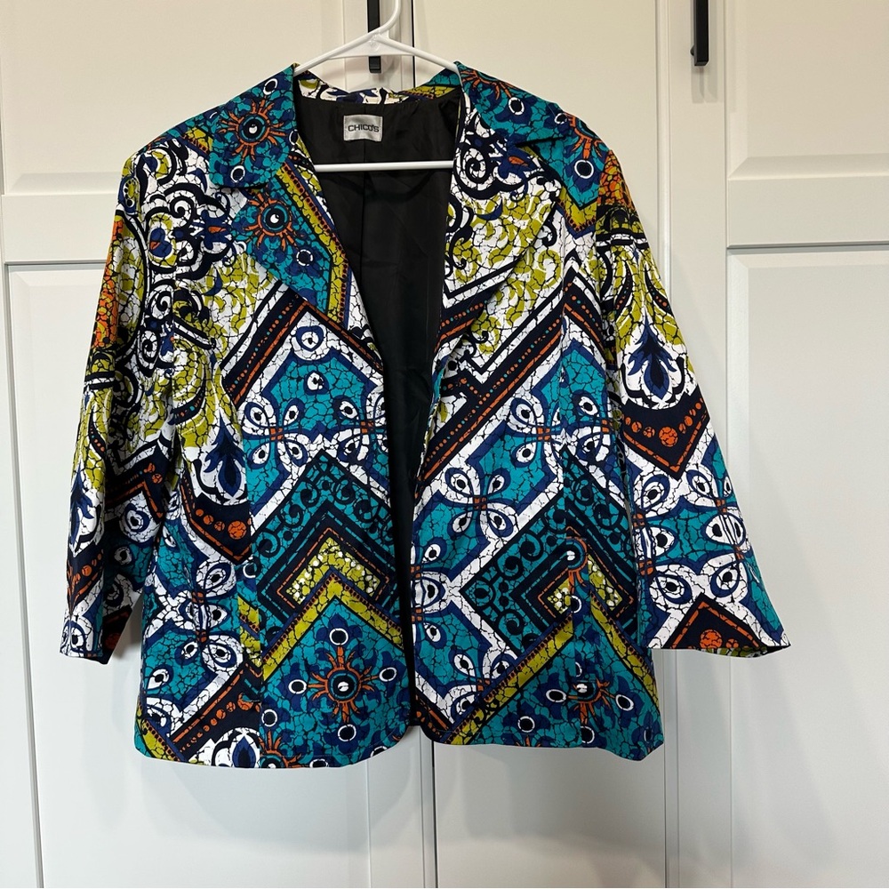 Chico’s vanya mosaic Vibrant Multicolor Patterned Women's Jacket,lined,artsy